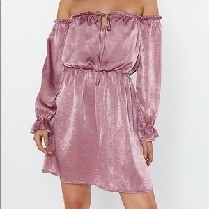 NWT Nasty Gal Pink Off the Shoulder Satin Dress